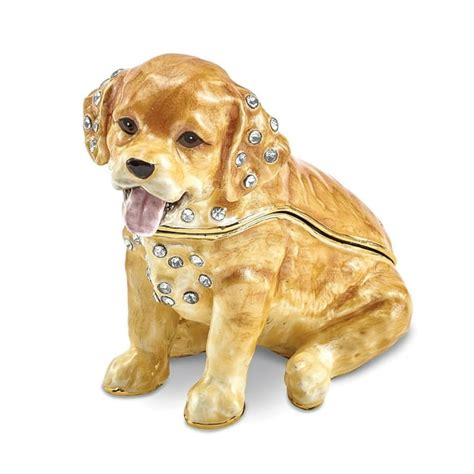 Diamond2deal Sassy Golden Retriever Pup Trinket Box Fine Jewelry