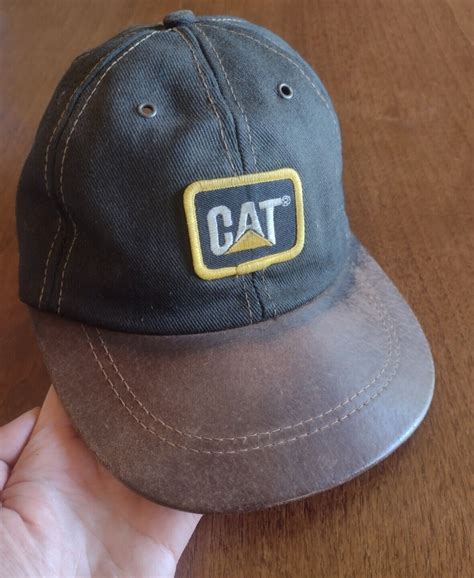 Vintage Cat Caterpillar Trucker Hat Leather Brim And Gem