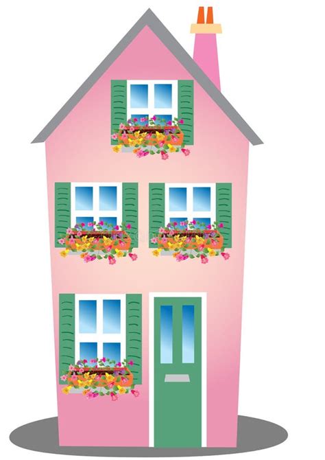 Pink House With Window Box Stock Vector Illustration Of Shutters