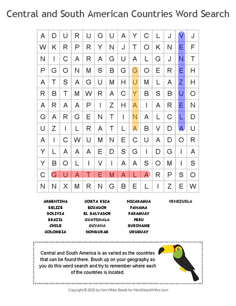 Play This Central And South America Countries Word Search Online Or