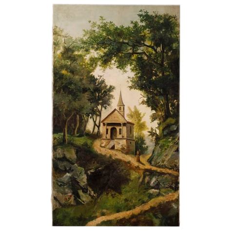 19th Century Oil On Canvas Italian Antique Landscape Painting Gold