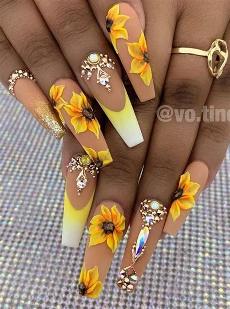 confident  vibrant sunflower coffin nails art designs   summer  creating beauty