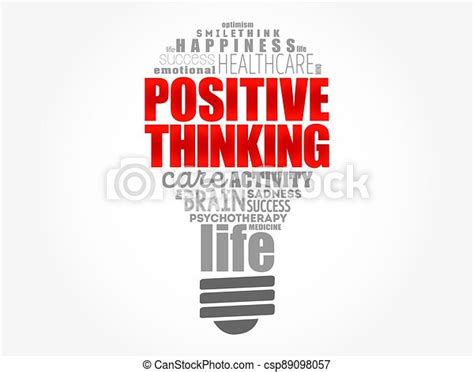 Positive Thinking Light Bulb Word Cloud Collage Health Concept