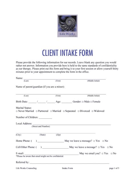 Printable Counseling Intake Form Fill Out And Sign Printable Pdf
