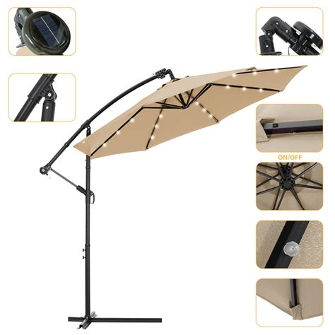 Famure FT Solar LED Patio Outdoor Umbrella Hanging Cantilever Umbrella Offset Umbrella Easy