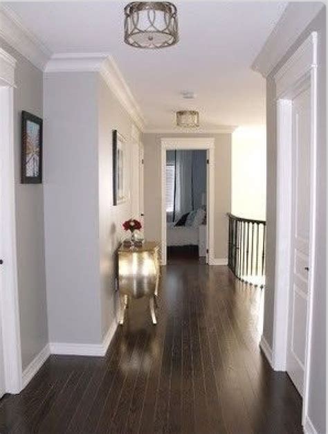 Dark Floors Soft Grey Wall Color And White Moulding