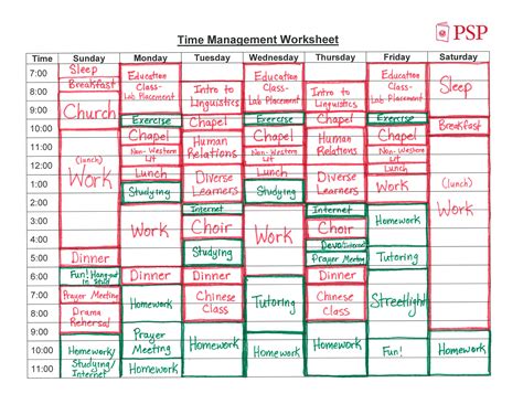 Printables Time Management Worksheets For College Students