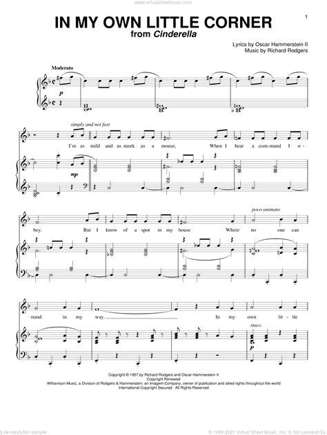 Hammerstein In My Own Little Corner Sheet Music For Voice And Piano