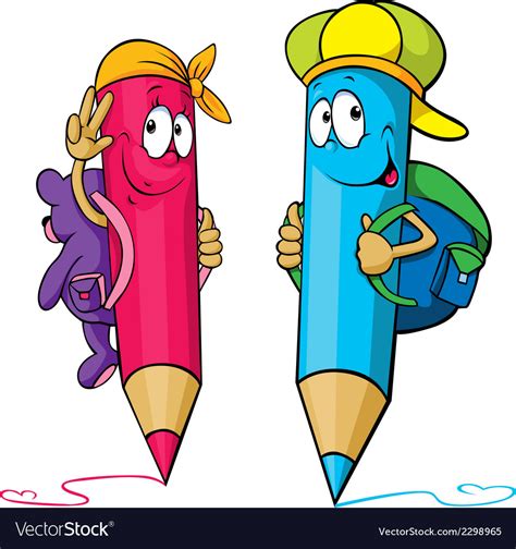 Colored Pencils Cartoon With School Bags Vector Image