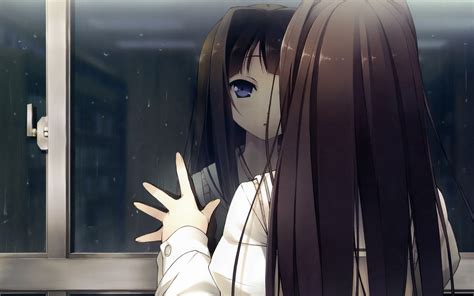 wallpaper anime girl window reflection drop rain anime girl alone and sad 1440x900