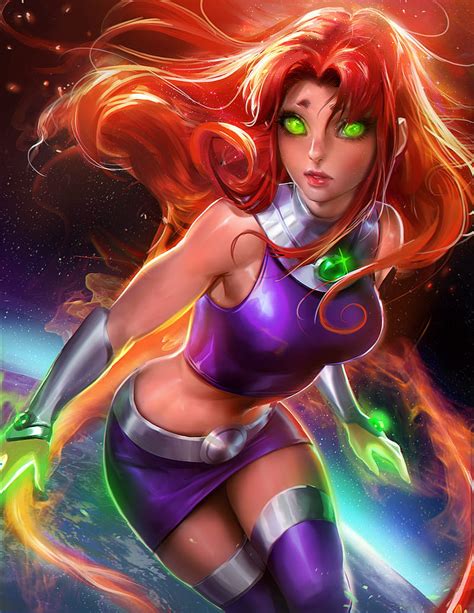 Starfire Teen Titans Dc Comics Women Fantasy Girl Redhead Long Hair Green Eyes Hd Phone
