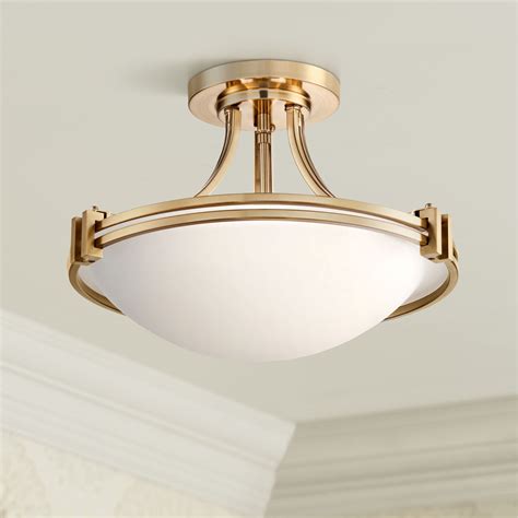 Possini Euro Design Modern Art Deco Ceiling Light Semi Flush Mount Fixture Warm Brass 16 Wide