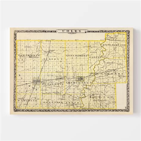 Vintage Map Of Coles County Illinois 1876 By Teds Vintage Art