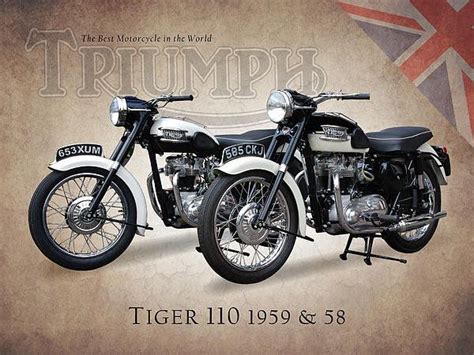 two triumph tigers print by mark rogan vintage motorcycle art triumph tiger motorcycle wall art