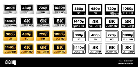 Video Resolution Icons Display Monitor Or Tv Definition Silver And