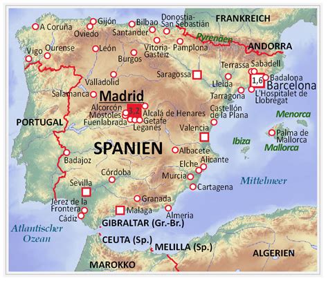 Karte von spanien mit der hauptstadt madrid. Landkarte von Spanien - weltatlas-online.de