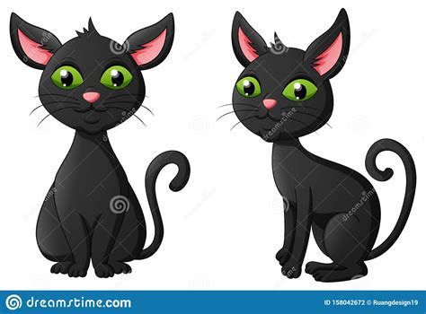 Cute Black Cat Halloween Cartoon Stock Illustration