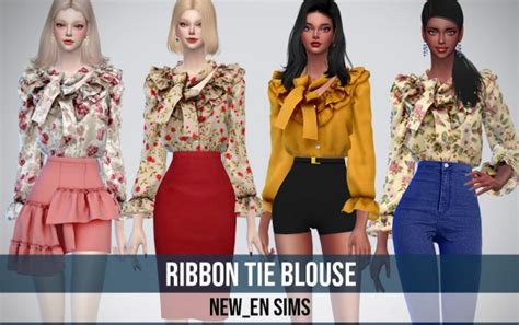 Newen Ribbon Tie Blouse • Sims 4 Downloads