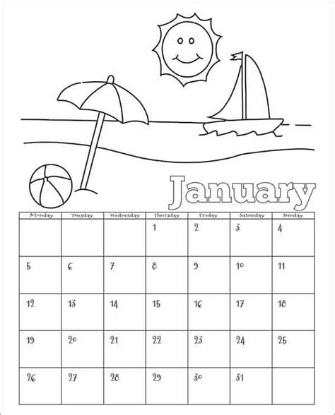 Printable Children Calendar Template Image Word Templates