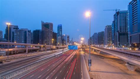 Sheikh Zayed Road Traffic Day To Night Timelapse And Dubai Metro Dubai