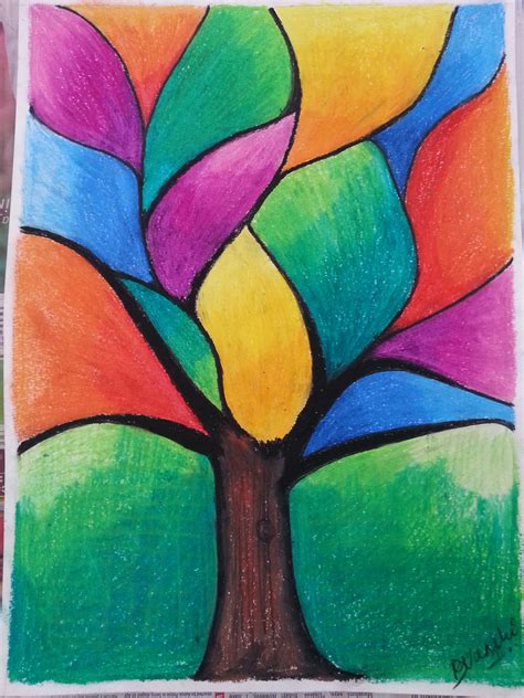 Journey Of Tree Abstract Art Painting Oil Pastel Drawings Cubist