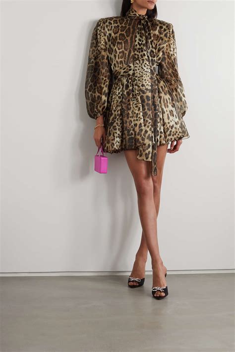 dolce and gabbana pussy bow leopard print silk blend organza mini dress net a porter