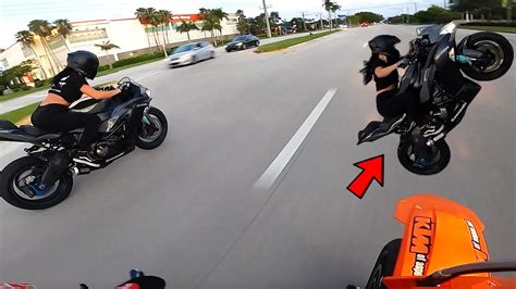 racing crazy biker girl then she does wheelies… youtube