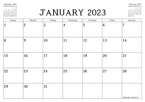 January 2023 Calendar Fillable