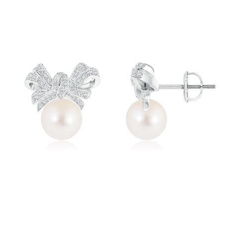 Freshwater Cultured Pearl Bow Earrings With Diamond Accents Angara Canada