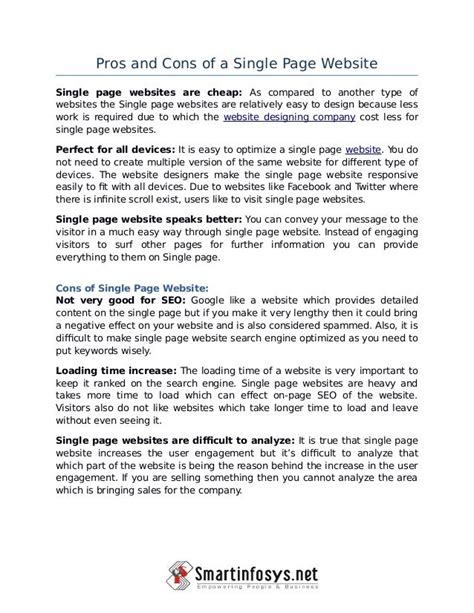 Single Page Website Advantages And Disadvantages