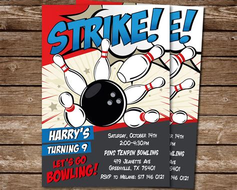 Bowling Birthday Invitation Tenpin Bowling Party Invite Etsy