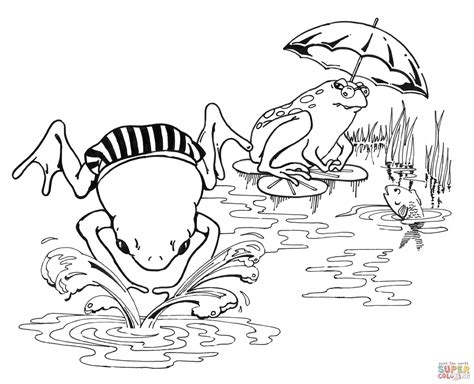 Cartoon Frogs Swimming Coloring Page Free Printable Coloring Pages