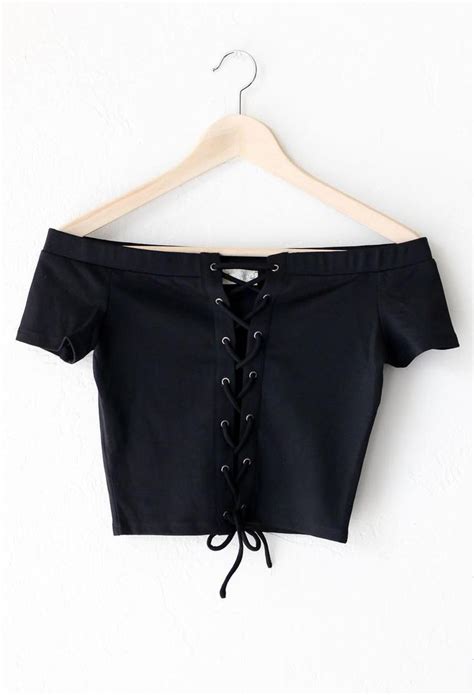 Nyct Clothing Lace Up Off Shoulder Crop Top Black Tween Outfits