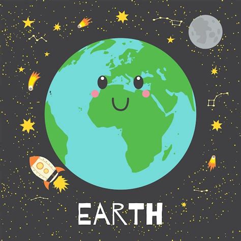 Vector Ilustración Planeta Tierra En Estilo Retro De Dibujos Animados