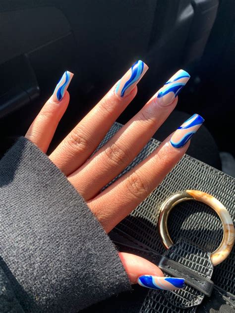 Blue Abstract Square Acrylic Nails In 2021 Square Acrylic Nails Pink Acrylic Nails Acrylic Nails