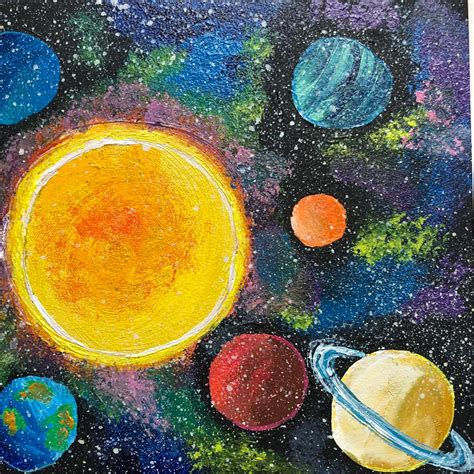 Acrylic Sun System Planets 18x24cm Space 53x72 Painting Art Etsy