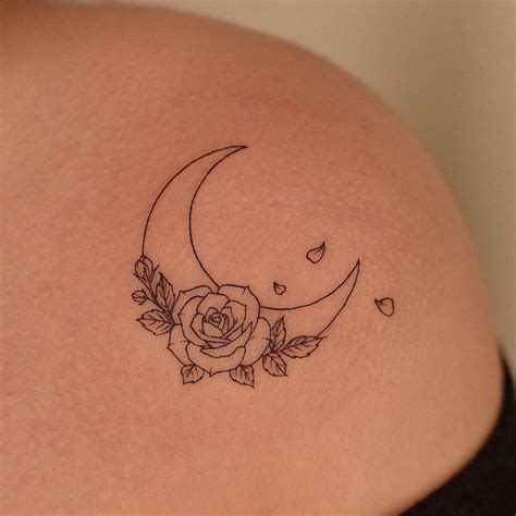 Fine Line Flower Moon Tattoo On The Shoulder