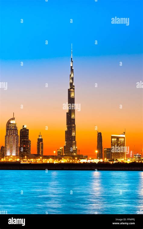 Dubai Skyline At Dusk Uae Stock Photo Alamy