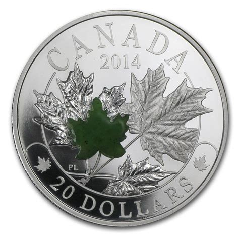 2014 1 Oz Silver Canadian 20 Majestic Maple Leaves W Jade Maple