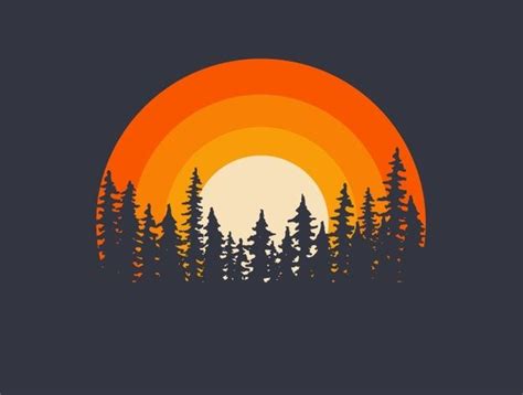 Premium Vector Forest Landscape Trees Silhouettes With Sunset On