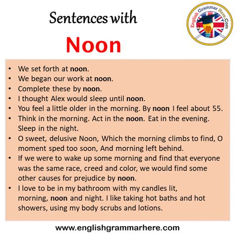 Sentences With Noon Noon In A Sentence In English Sentences For Noon