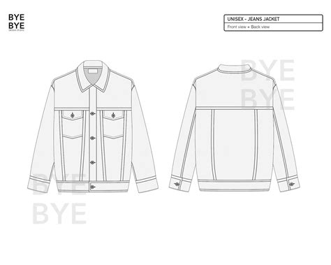Unisex Jeans Jacket Fashion Design Flat Sketches To Download Technical
