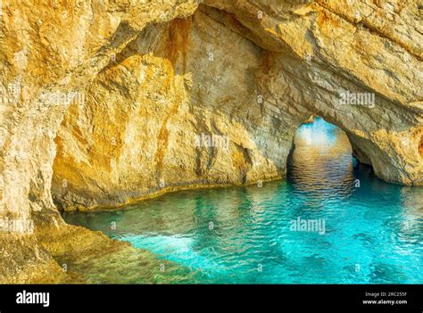 Landscape With Blue Caves Zakynthos Islands Greece Stock Photo Alamy