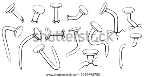 Cartoon Bent Nails Outlines Set Isolated Stock Vector Royalty Free