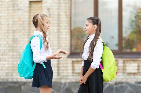 Two Teenage Girls Friends Talking Together Outdoor Stock Photo Image