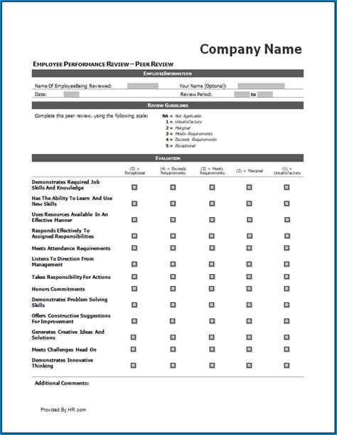 Printable Performance Review Template