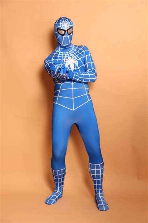 Sn909 Unisex Adult Full Body Blue Lycra Spandex Superhero Spiderman