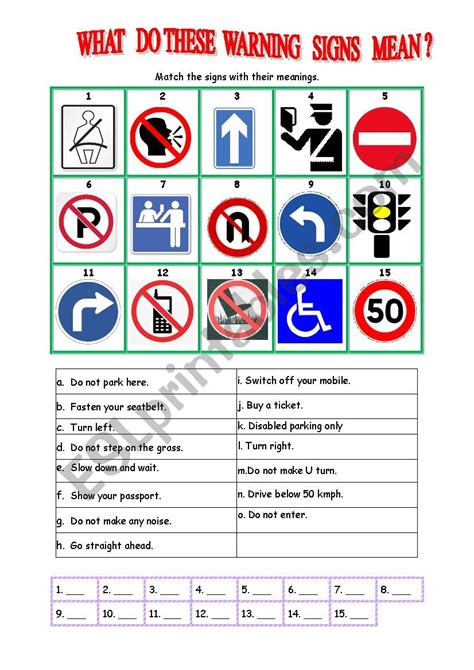 What Do These Warning Signs Mean Esl Worksheet By Shant