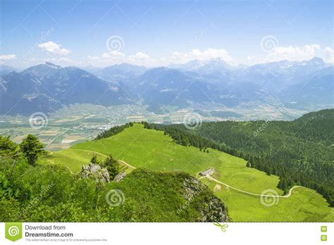 Beautiful Green Landscape With Mountains In Alps Stock Photo Image Of