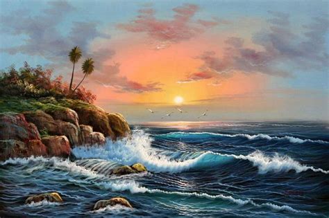 Sunset Over The Sea Seascape Paintings Ocean Painting Landscape Art